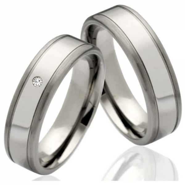 Titanringe gravierbare MOR54 mit Zirkonia oder Diamant