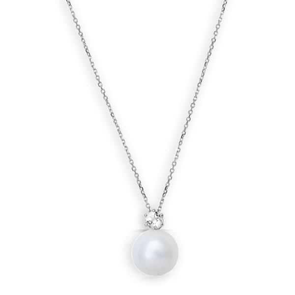 Xenox Damen Halskette 375er Echt Gold 9K Weißgold mit 8mm Perle und Topas Stein ...