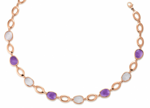 Viventy Damen Halskette mit Quarz und Amethysten Collier 44cm Roségold