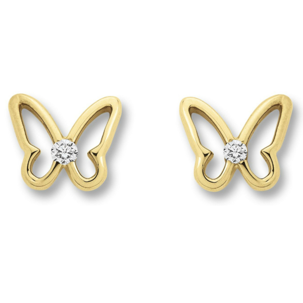 Zirkonia Schmetterling Ohrringe   Ohrstecker aus 333 Gelbgold