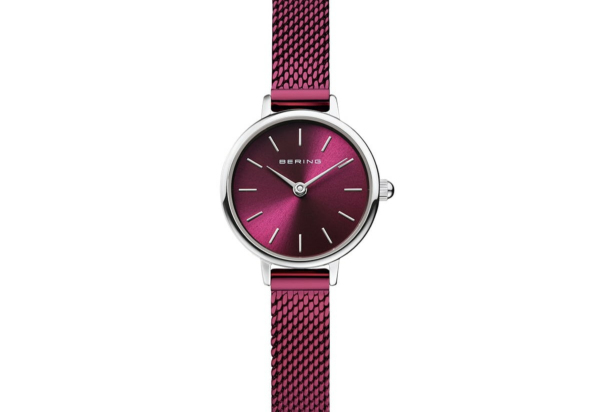 Bering Damen Analoguhr Classic Silber Dunkelrot 11022-909