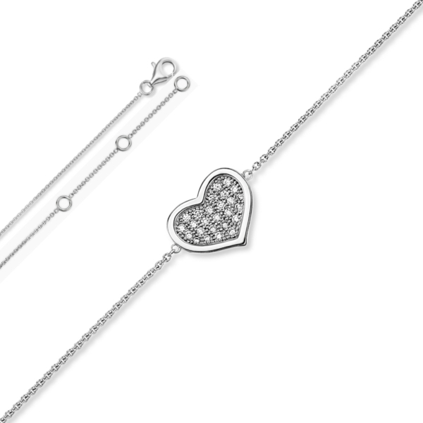 Zirkonia Herz Armband aus 925 Silber   18 cm