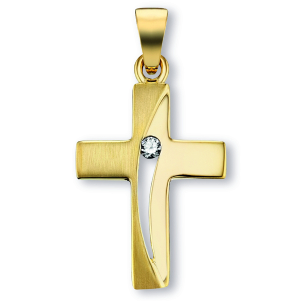Zirkonia Kreuz Anhänger aus 333 Gelbgold