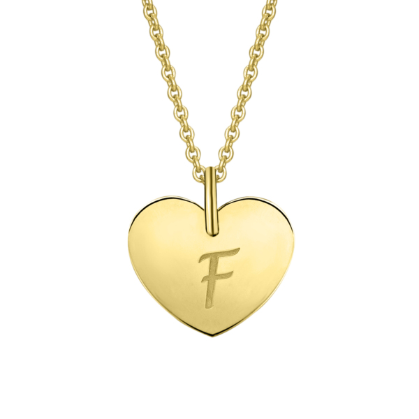 Herz mit Gravur F Buchstaben Anhänger aus 333 Gelbgold