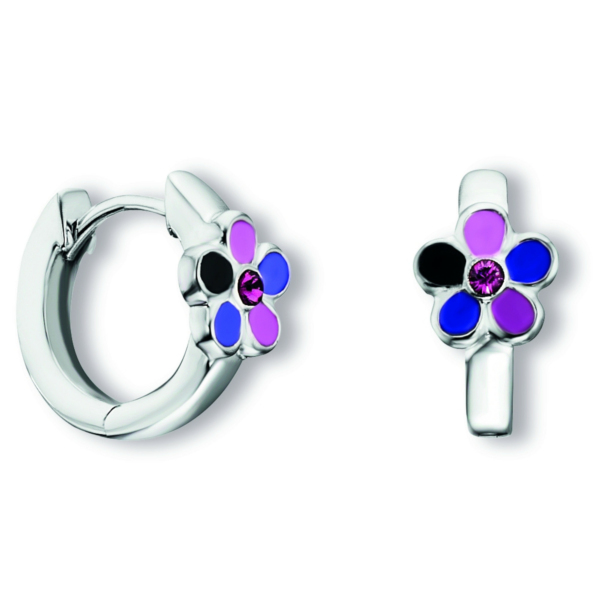 Kristall Blume Ohrringe   Creolen aus 925 Silber