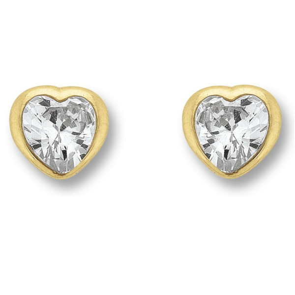 Zirkonia Herz Ohrringe   Ohrstecker aus 333 Gelbgold