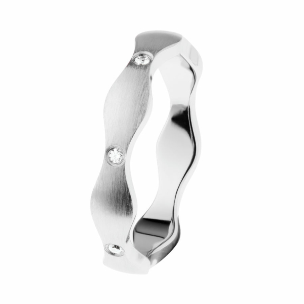 Ernstes Design Damen Wellenring mit Zirkonia Steinen Größe 57 Silber R574-57