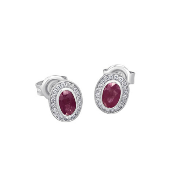 0,10 ct  Diamant Brillant Rubin Ohrringe   Ohrstecker aus 585 Weißgold