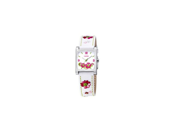 Festina Kinder Analoguhr Calypso mit Blumenmuster und Lederarmband Weiß K6046/1