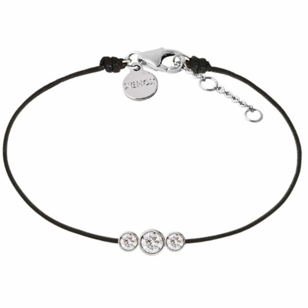 Xenox Damen Armband Silver Circle mit Zirkonia Steinen Stoff Band Schwarz XS7322