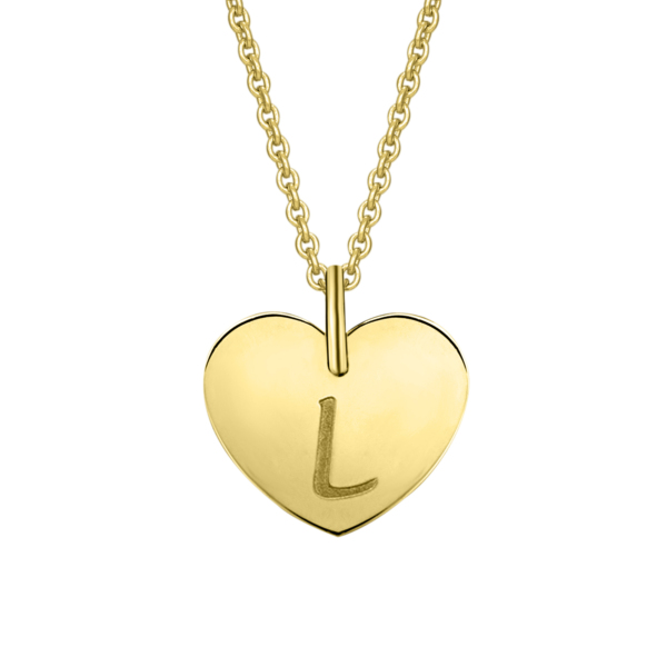 Herz mit Gravur L Buchstaben Anhänger aus 333 Gelbgold