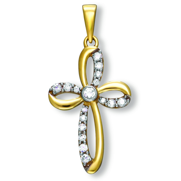 Zirkonia Kreuz Anhänger aus 333 Gelbgold